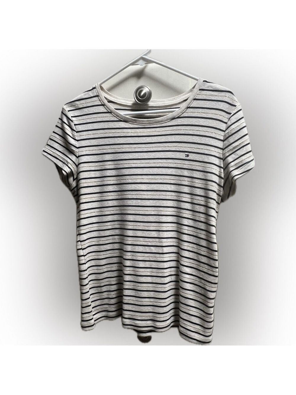 TOMMY HILFIGER women’s striped short sleeve shirt size large but fits small. - Picture 2 of 3